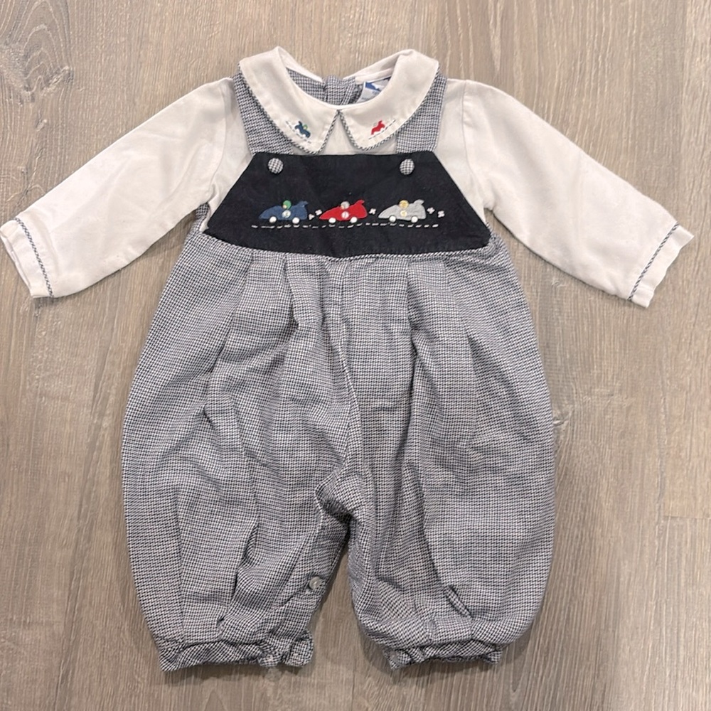 Vintage Carriage Boutiques by Friedknit Crestions Baby Race Car Overalls One pc